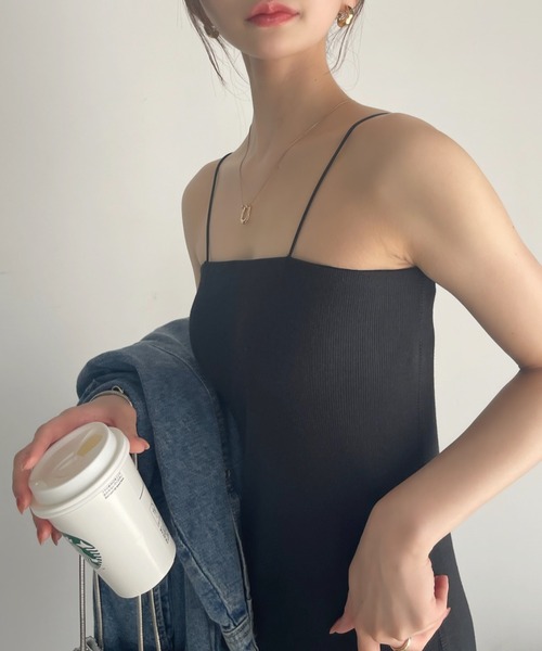 Ada.(エイダ)の「カップ付き テレコ リブ Iライン キャミワンピース(ワンピース・レディース・ブラック/グレー/ブルー・FREE)」の6枚目の写真