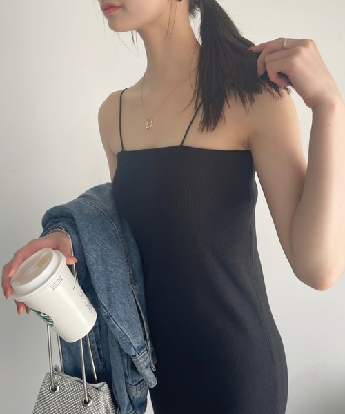 Ada.(エイダ)の「カップ付き テレコ リブ Iライン キャミワンピース(ワンピース・レディース・ブラック/グレー/ブルー・FREE)」の9枚目の写真