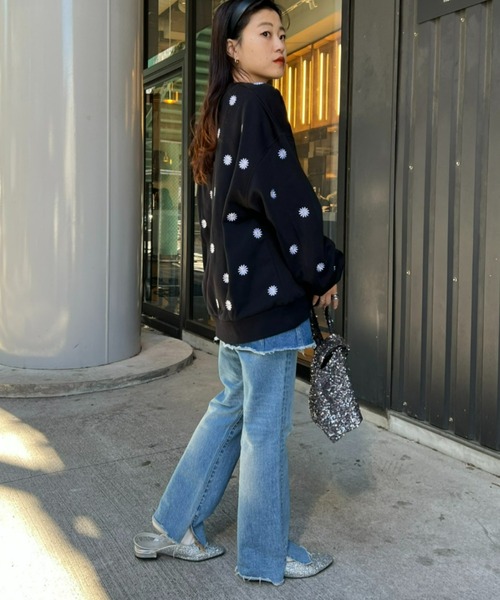 HELLO.SANFRANCISCO（ハローサンフランシスコ）の「≪新色追加≫【HELLO.SANFRANCISCO】マーガレット刺繍オーバースウェット（スウェット・レディース・グレー/ブラック/アイボリー/ネイビー・ONE SIZE）」の12枚目の写真