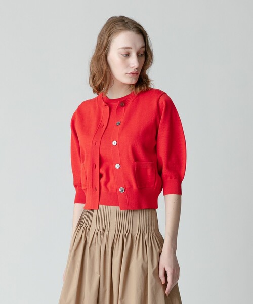 allureville（アルアバイル）の「ギマコットンハーフパフスリーブカーディガン（カーディガン/ボレロ・レディース・オフホワイト/オレンジ系その他/ブラック・2）」の8枚目の写真