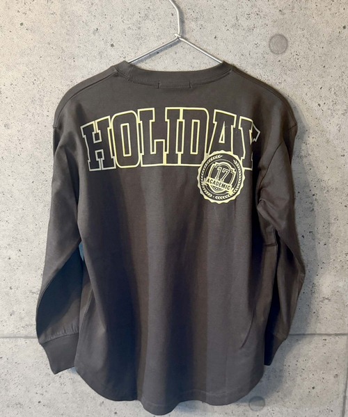 THE CASUAL(カジュアル)の「オーバーサイズ プリント ヘムロンT(Tシャツ/カットソー・キッズ・チャコール/ベージュ/ネイビー/パープル/オレンジ/グレー系1/ダークグリーン系/オフホワイト/杢グレー/グレー系/ダークグリーン/ネイビー系/パープル系/ホワイト系/ホワイト系1/ブラック・120cm/130cm/140cm/150cm/160cm/110cm)」の9枚目の写真