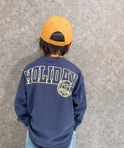 THE CASUAL(カジュアル)の「オーバーサイズ プリント ヘムロンT(Tシャツ/カットソー・キッズ・チャコール/ベージュ/ネイビー/パープル/オレンジ/グレー系1/ダークグリーン系/オフホワイト/杢グレー/グレー系/ダークグリーン/ネイビー系/パープル系/ホワイト系/ホワイト系1/ブラック・120cm/130cm/140cm/150cm/160cm/110cm)」の14枚目の写真