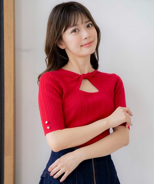 NOELA（ノエラ）の「ツイストオープンニット（ニット/セーター・レディース・イエロー/レッド/ブラック/オフホワイト・フリー）」の15枚目の写真