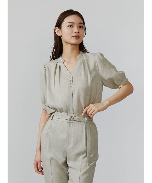 TONAL（トーナル）の「フェイクリネンフロント釦半袖ブラウス（シャツ 