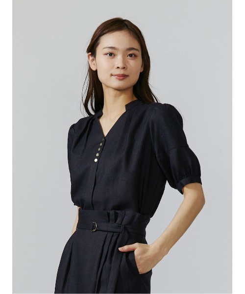 TONAL（トーナル）の「フェイクリネンフロント釦半袖ブラウス（シャツ 