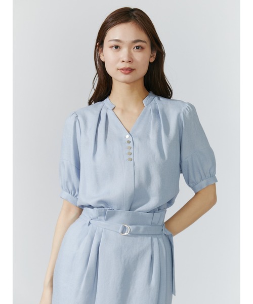 TONAL（トーナル）の「フェイクリネンフロント釦半袖ブラウス（シャツ 