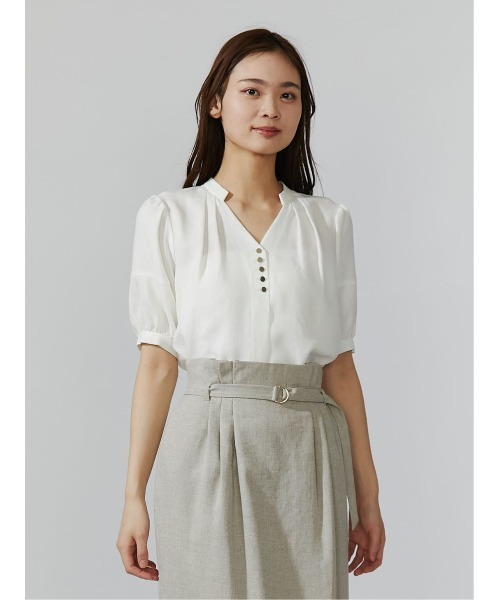 TONAL（トーナル）の「フェイクリネンフロント釦半袖ブラウス（シャツ 