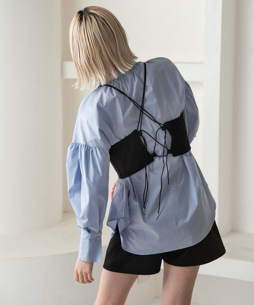 Amiur（エミレ）の「lady like back cross bustier / レディライクバッククロスビスチェ（ベスト・レディース・アイボリー/ブラック・FREE）」の14枚目の写真