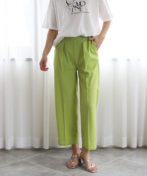 REAL CUBE（リアルキューブ）の「フレンチリネンウォッシャブルパンツ（その他パンツ・レディース・ブラウン/ライム・FREE）」の2枚目の写真