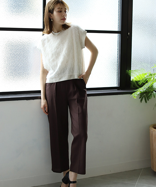 REAL CUBE（リアルキューブ）の「フレンチリネンウォッシャブルパンツ（その他パンツ・レディース・ブラウン/ライム・FREE）」の3枚目の写真