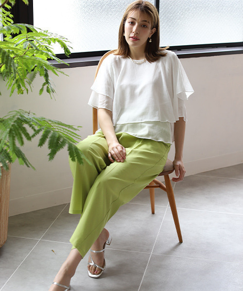 REAL CUBE（リアルキューブ）の「フレンチリネンウォッシャブルパンツ（その他パンツ・レディース・ブラウン/ライム・FREE）」の5枚目の写真