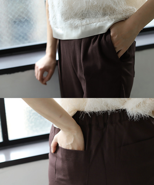 REAL CUBE（リアルキューブ）の「フレンチリネンウォッシャブルパンツ（その他パンツ・レディース・ブラウン/ライム・FREE）」の6枚目の写真