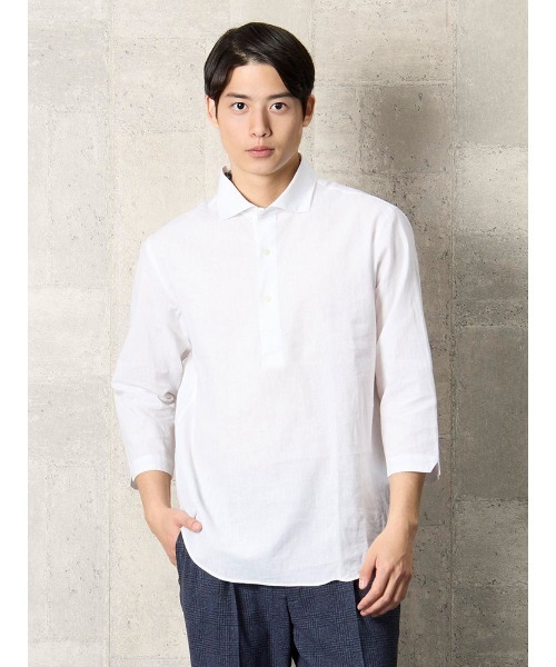 TRANS CONTINENTS(トランスコンチネンツ)の「TRANS CONTINENTS コットンリネン カプリシャツ ホワイト(シャツ/ブラウス・メンズ・ホワイト・M)」の1枚目の写真