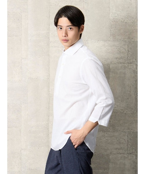 TRANS CONTINENTS(トランスコンチネンツ)の「TRANS CONTINENTS コットンリネン カプリシャツ ホワイト(シャツ/ブラウス・メンズ・ホワイト・M)」の4枚目の写真