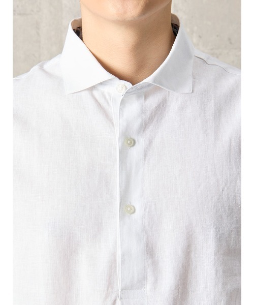 TRANS CONTINENTS(トランスコンチネンツ)の「TRANS CONTINENTS コットンリネン カプリシャツ ホワイト(シャツ/ブラウス・メンズ・ホワイト・M)」の5枚目の写真