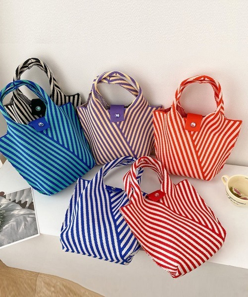 Miniministore(ミニミニストア)の「ストライプニットバッグ ミニバッグ(ハンドバッグ・レディース・オレンジ/ロイヤルブルー/パープル/ブルーグリーン/レッド/ブラック・FREE)」の20枚目の写真