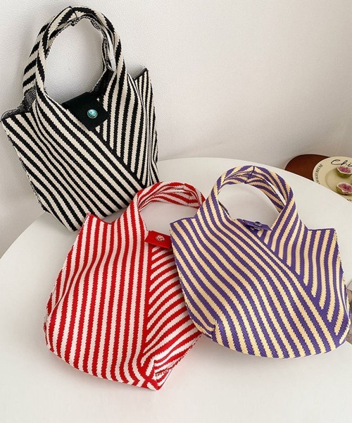 Miniministore(ミニミニストア)の「ストライプニットバッグ ミニバッグ(ハンドバッグ・レディース・オレンジ/ロイヤルブルー/パープル/ブルーグリーン/レッド/ブラック・FREE)」の10枚目の写真