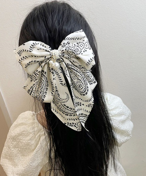 Miniministore(ミニミニストア)の「千鳥格子柄リボンバレッタ ヘアクリップ(バレッタ/ヘアクリップ・レディース・ハウンドトゥース/アイボリー/ブラック/レオパード・FREE)」の2枚目の写真
