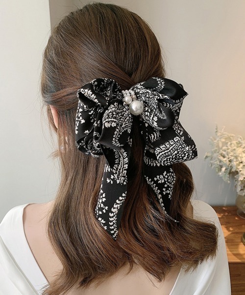Miniministore(ミニミニストア)の「千鳥格子柄リボンバレッタ ヘアクリップ(バレッタ/ヘアクリップ・レディース・ハウンドトゥース/アイボリー/ブラック/レオパード・FREE)」の11枚目の写真
