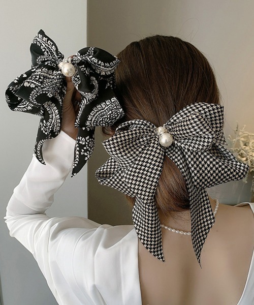 Miniministore(ミニミニストア)の「千鳥格子柄リボンバレッタ ヘアクリップ(バレッタ/ヘアクリップ・レディース・ハウンドトゥース/アイボリー/ブラック/レオパード・FREE)」の18枚目の写真