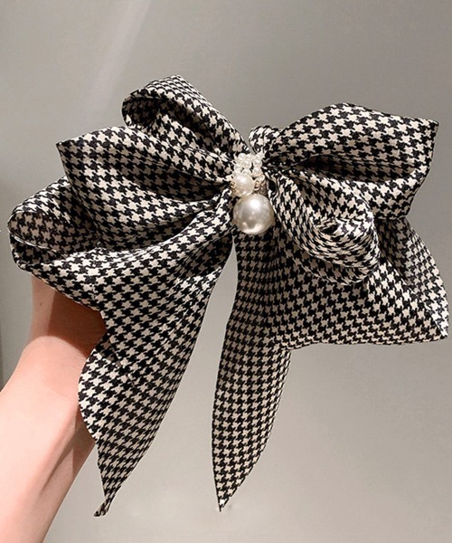 Miniministore(ミニミニストア)の「千鳥格子柄リボンバレッタ ヘアクリップ(バレッタ/ヘアクリップ・レディース・ハウンドトゥース/アイボリー/ブラック/レオパード・FREE)」の22枚目の写真