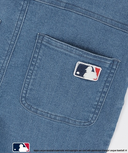 petit main(プティマイン)の「【MLB】ショートサロペット(サロペット/オーバーオール・キッズ・サックスブルー/ネイビー/オフホワイト・S/M/L)」の7枚目の写真