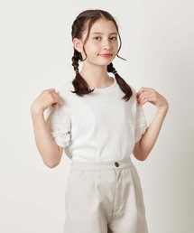 a.v.v（アーヴェヴェ）の「[140-150]異素材フリルスリーブカットソー（Tシャツ/カットソー・キッズ）」