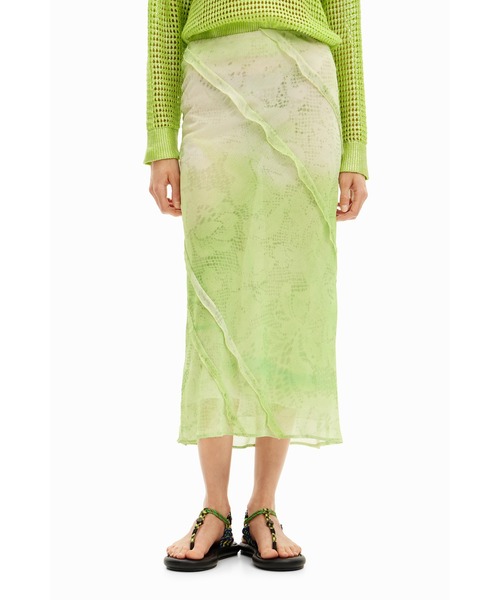 Desigual（デシグアル）の「花柄レースロングスカート　ライムグリーン（スカート・レディース・グリーン・XS/S/M/L/XL）」の6枚目の写真