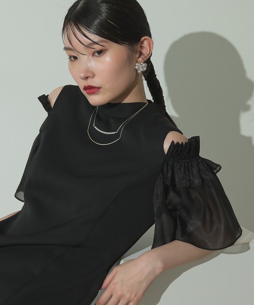 Kana(カナ)の「フリル シフォン オフショル マーメイド ドレス 結婚式 お呼ばれ パーティー オケージョン(ドレス・レディース・モカ/ネイビー/ブラック・M)」の9枚目の写真