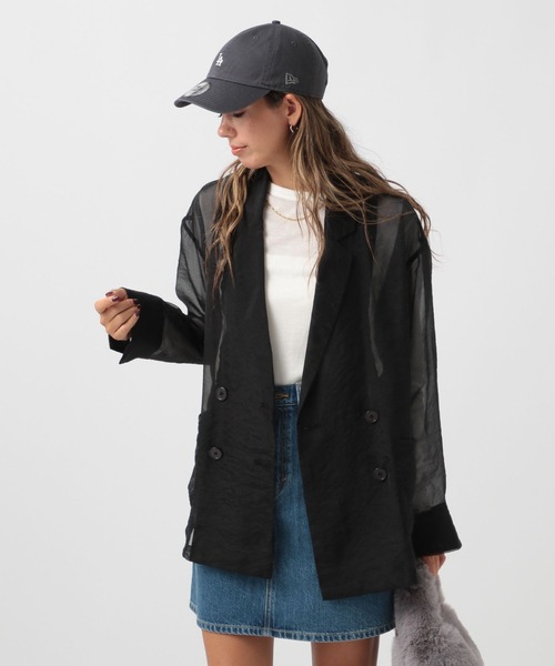 BAYFLOW（ベイフロー）の「[シャツ感覚で着られる]シアージャケット（テーラードジャケット・レディース・ミント/ベージュ/ブラック・FREE）」の2枚目の写真