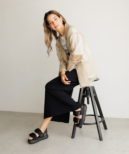 BAYFLOW（ベイフロー）の「[シャツ感覚で着られる]シアージャケット（テーラードジャケット・レディース・ミント/ベージュ/ブラック・FREE）」の4枚目の写真