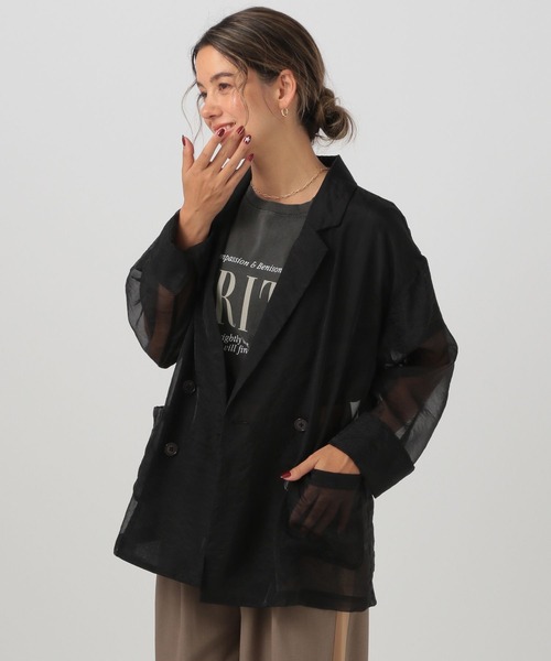 BAYFLOW（ベイフロー）の「[シャツ感覚で着られる]シアージャケット（テーラードジャケット・レディース・ミント/ベージュ/ブラック・FREE）」の16枚目の写真