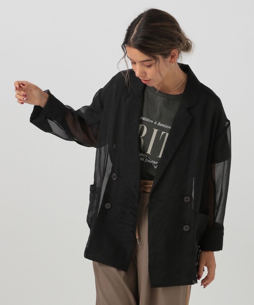 BAYFLOW（ベイフロー）の「[シャツ感覚で着られる]シアージャケット（テーラードジャケット・レディース・ミント/ベージュ/ブラック・FREE）」の17枚目の写真