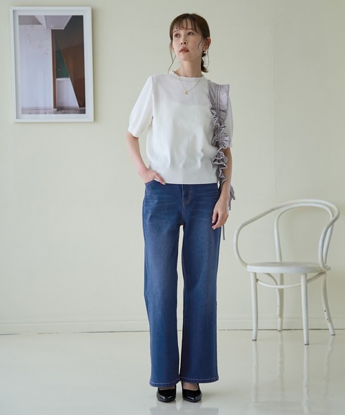 セール】【ウエスト革命デニム】ウエストシェイプフレアデニム