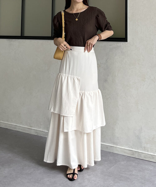 Thevon(ゼボン)の「ランダムティアードフレアスカート(スカート・レディース・カーキ/ブラック/オフホワイト・FREE)」の9枚目の写真