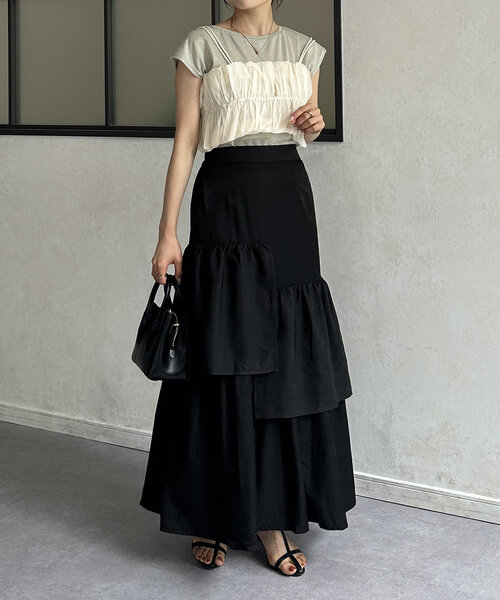 Thevon(ゼボン)の「ランダムティアードフレアスカート(スカート・レディース・カーキ/ブラック/オフホワイト・FREE)」の17枚目の写真