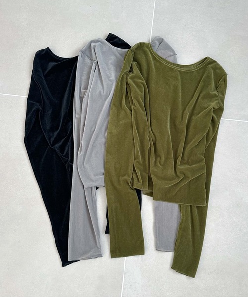 archives（アルシーヴ）の「シアーベロアＴＯＰＳ（Tシャツ/カットソー・レディース・グレー/ブラック/アイボリー/グリーン・MEDIUM）」の2枚目の写真