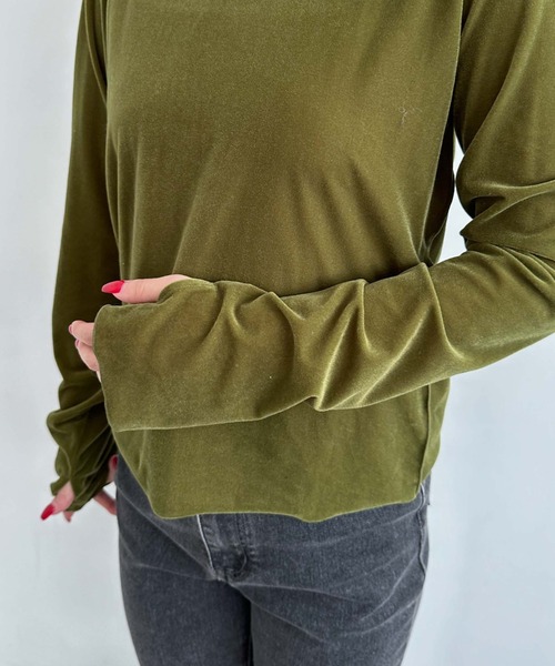 archives（アルシーヴ）の「シアーベロアＴＯＰＳ（Tシャツ/カットソー・レディース・グレー/ブラック/アイボリー/グリーン・MEDIUM）」の6枚目の写真