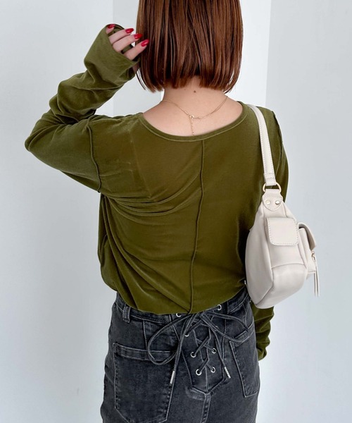 archives（アルシーヴ）の「シアーベロアＴＯＰＳ（Tシャツ/カットソー・レディース・グレー/ブラック/アイボリー/グリーン・MEDIUM）」の22枚目の写真