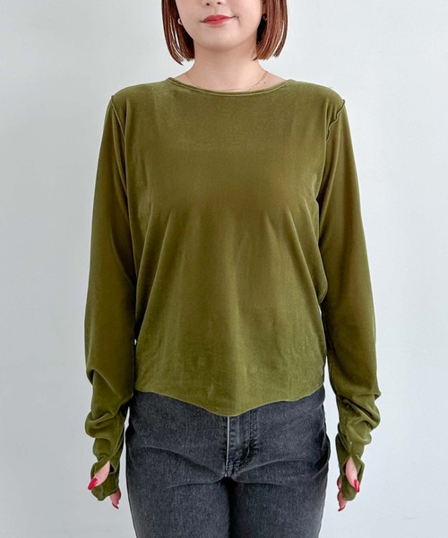 archives（アルシーヴ）の「シアーベロアＴＯＰＳ（Tシャツ/カットソー・レディース・グレー/ブラック/アイボリー/グリーン・MEDIUM）」の11枚目の写真