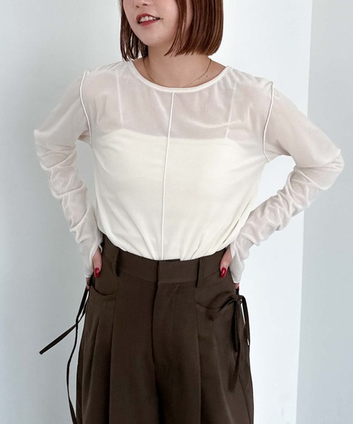 archives（アルシーヴ）の「シアーベロアＴＯＰＳ（Tシャツ/カットソー・レディース・グレー/ブラック/アイボリー/グリーン・MEDIUM）」の15枚目の写真