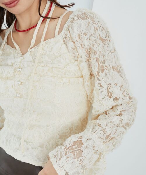 MAJESTIC LEGON（マジェスティックレゴン）の「2wayフラワーレースブラウス（シャツ/ブラウス・レディース・ブラック/アイボリー/ピンク・MEDIUM）」の7枚目の写真