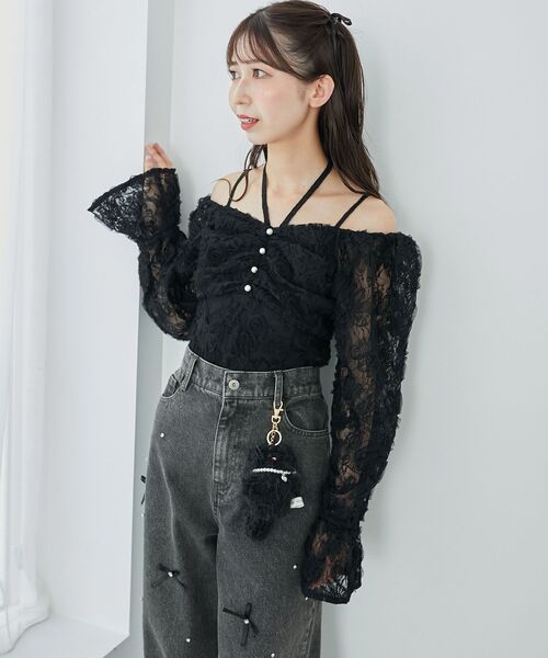 MAJESTIC LEGON（マジェスティックレゴン）の「2wayフラワーレースブラウス（シャツ/ブラウス・レディース・ブラック/アイボリー/ピンク・MEDIUM）」の20枚目の写真