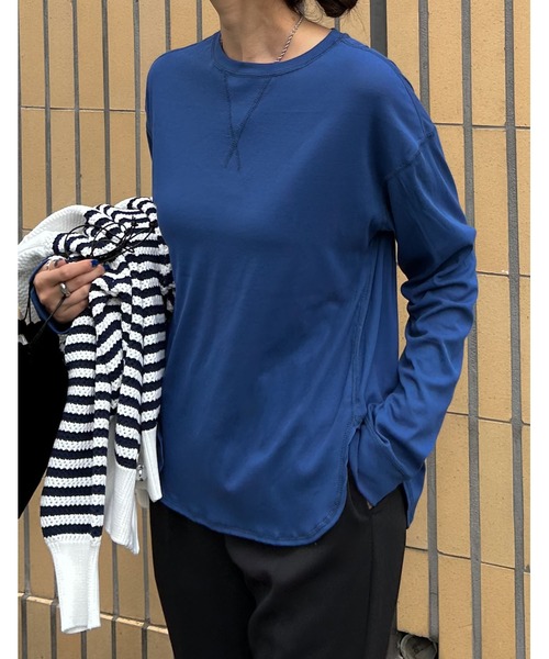 【新品タグ】ウォーボーン　ウォーク　カットソー　紺　L 24aw セール】クルーネック長袖カットソー-手洗い可-（Tシャツ/カットソー