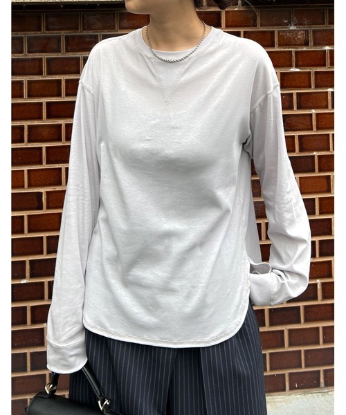 audrey and john wad（オードリーアンドジョンワッド）の「クルーネック長袖カットソー-手洗い可-（Tシャツ/カットソー・レディース・ブラック/ブルー/ホワイト/ライトグレー/ピンク・FREE）」の4枚目の写真