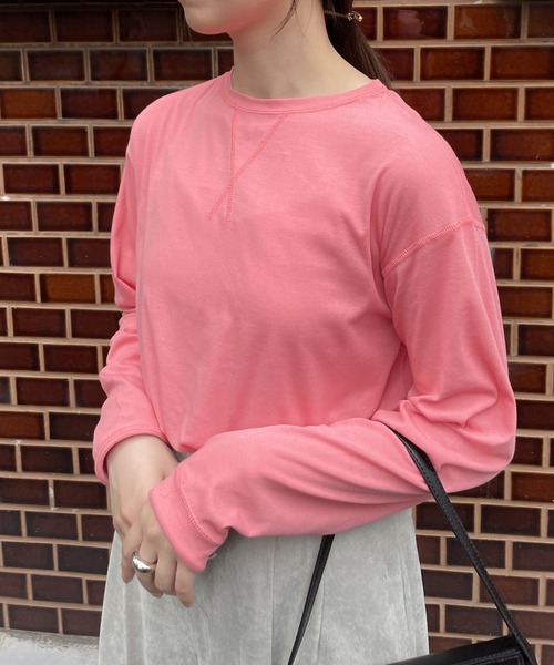 ピンク 長袖カットソー VANITY セール】クルーネック長袖カットソー-手洗い可-（Tシャツ/カットソー