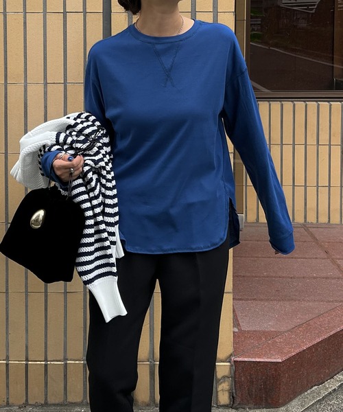 audrey and john wad（オードリーアンドジョンワッド）の「クルーネック長袖カットソー-手洗い可-（Tシャツ/カットソー・レディース・ブラック/ブルー/ホワイト/ライトグレー/ピンク・FREE）」の9枚目の写真