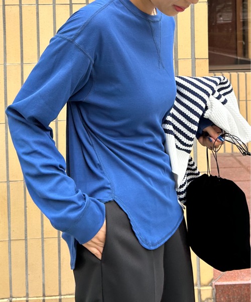 ダークブルー 長袖カットソー セール】クルーネック長袖カットソー-手洗い可-（Tシャツ/カットソー