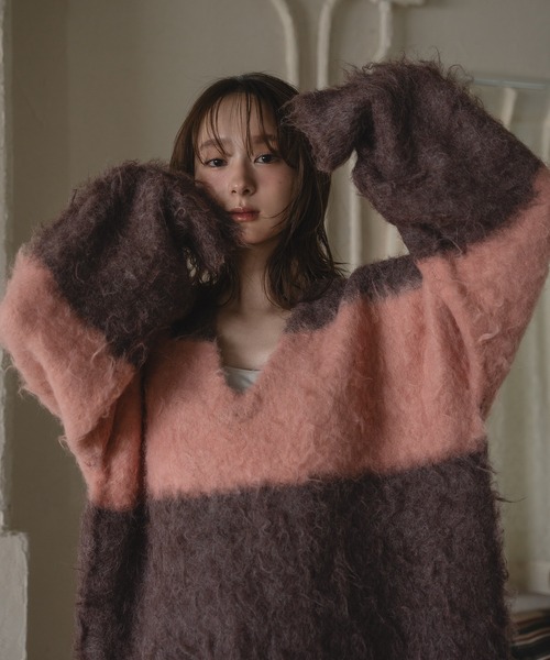 VNECK バイカラー デザイン ウール ニット セーター イタリア製 M 140-150]襟付きバイカラーニット(ニット・セーター) | a.v.v KIDS(アー