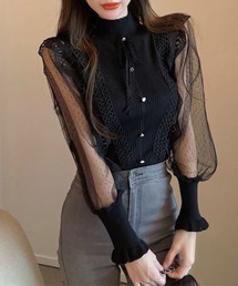 Nia(ニア)/シースルースリーブ レースブラウストップス